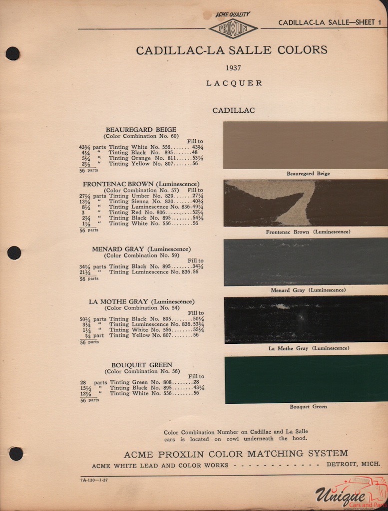 1937 Cadillac Paint Charts Acme 4